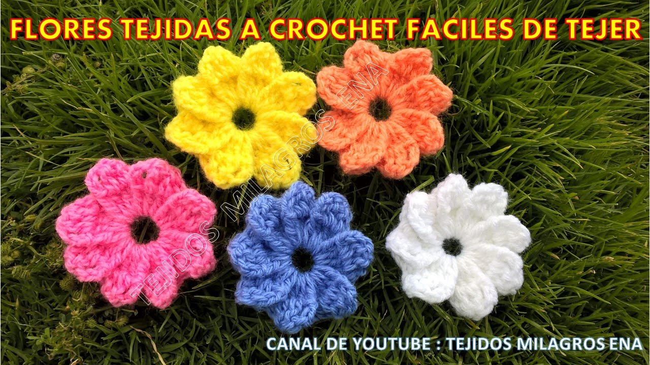 Flores tejidas a crochet fáciles de tejer para aplicar en cualquier prenda  como adorno 