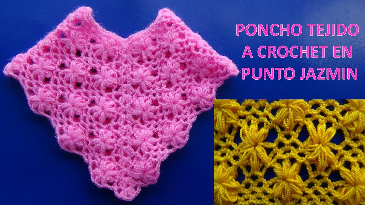 Muestra de Poncho con flores JAZMIN tejido crochet paso a paso en video Alcrochet.com